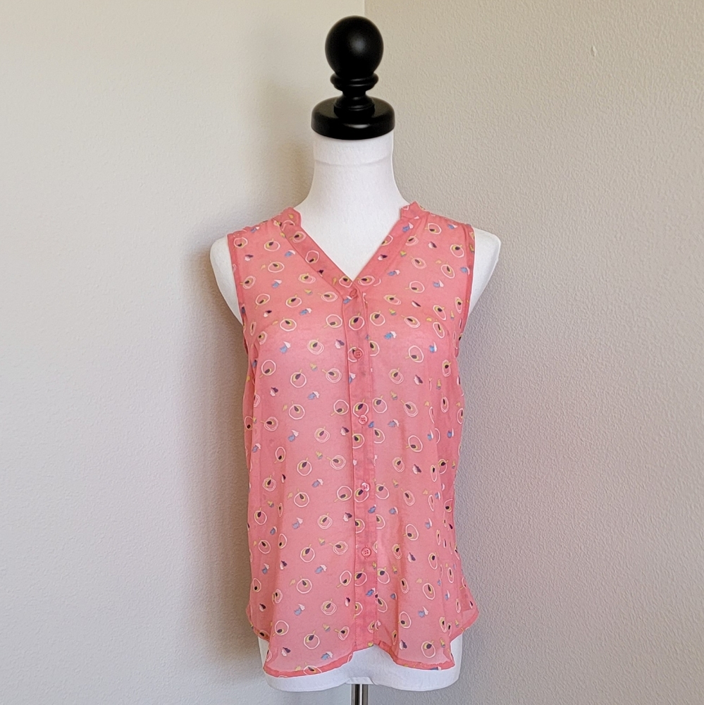 Mossimo Supply Co Pink Bird Print Button-Up Sleeveless Blouse